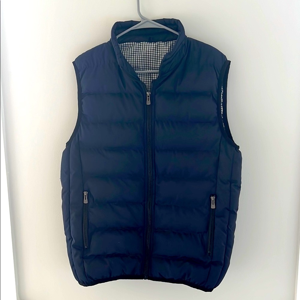 Men’s Navy Blue Quilted Puffer Vest with Stand-Up Collar Size M